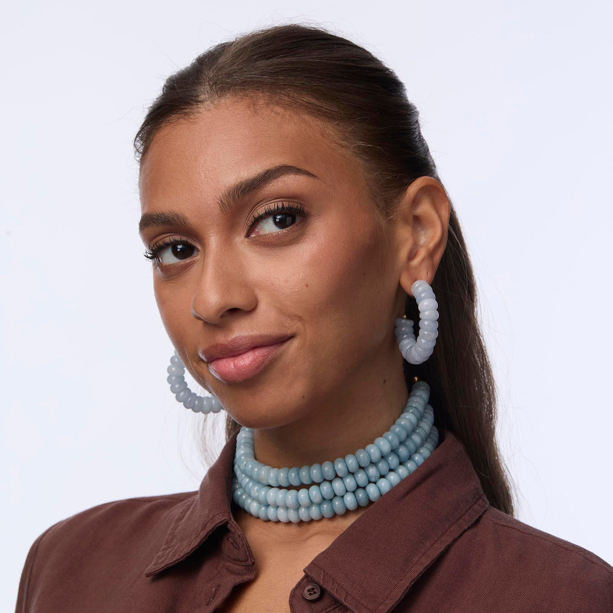 Lele Sadoughi NECKLACES BLUE AVENTURINE DIANA TRIPLE ROW CHOKER