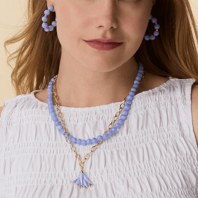 Lele Sadoughi NECKLACE LAVENDER ENAMEL LOTUS  NECKLACE SET