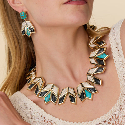 Lele Sadoughi NECKLACES ONYX TURQUOISE STONE LOTUS NECKLACE