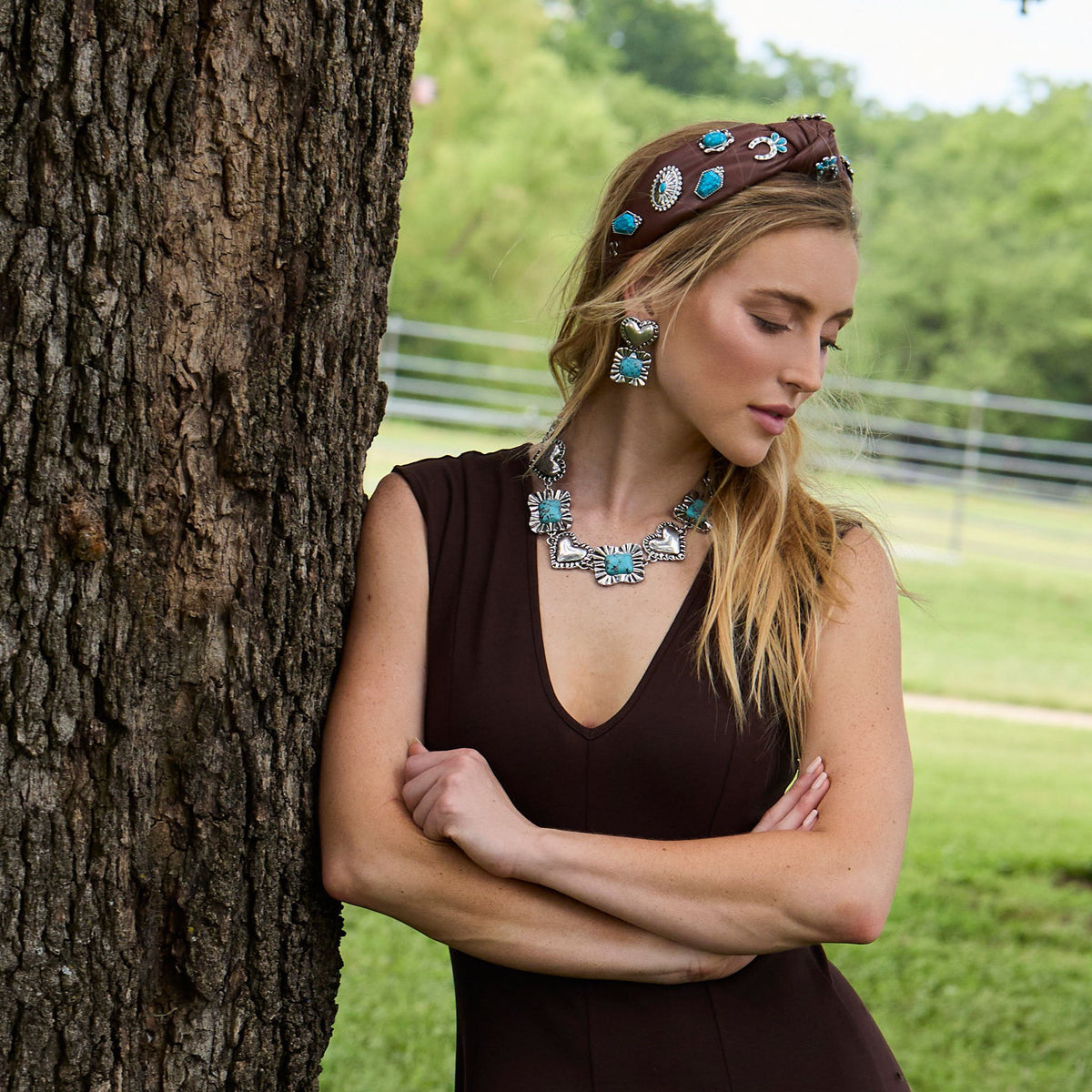 Lele Sadoughi NECKLACES TURQUOISE RUFFLE HEART CONCHO NECKLACE