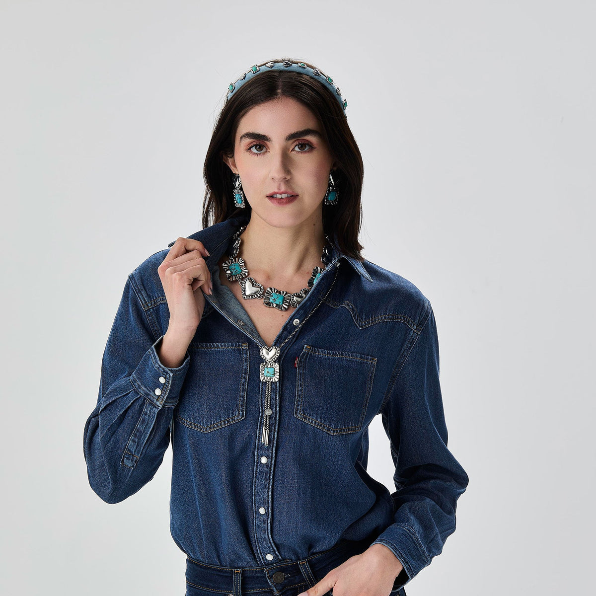 Lele Sadoughi NECKLACES TURQUOISE RUFFLE HEART CONCHO NECKLACE