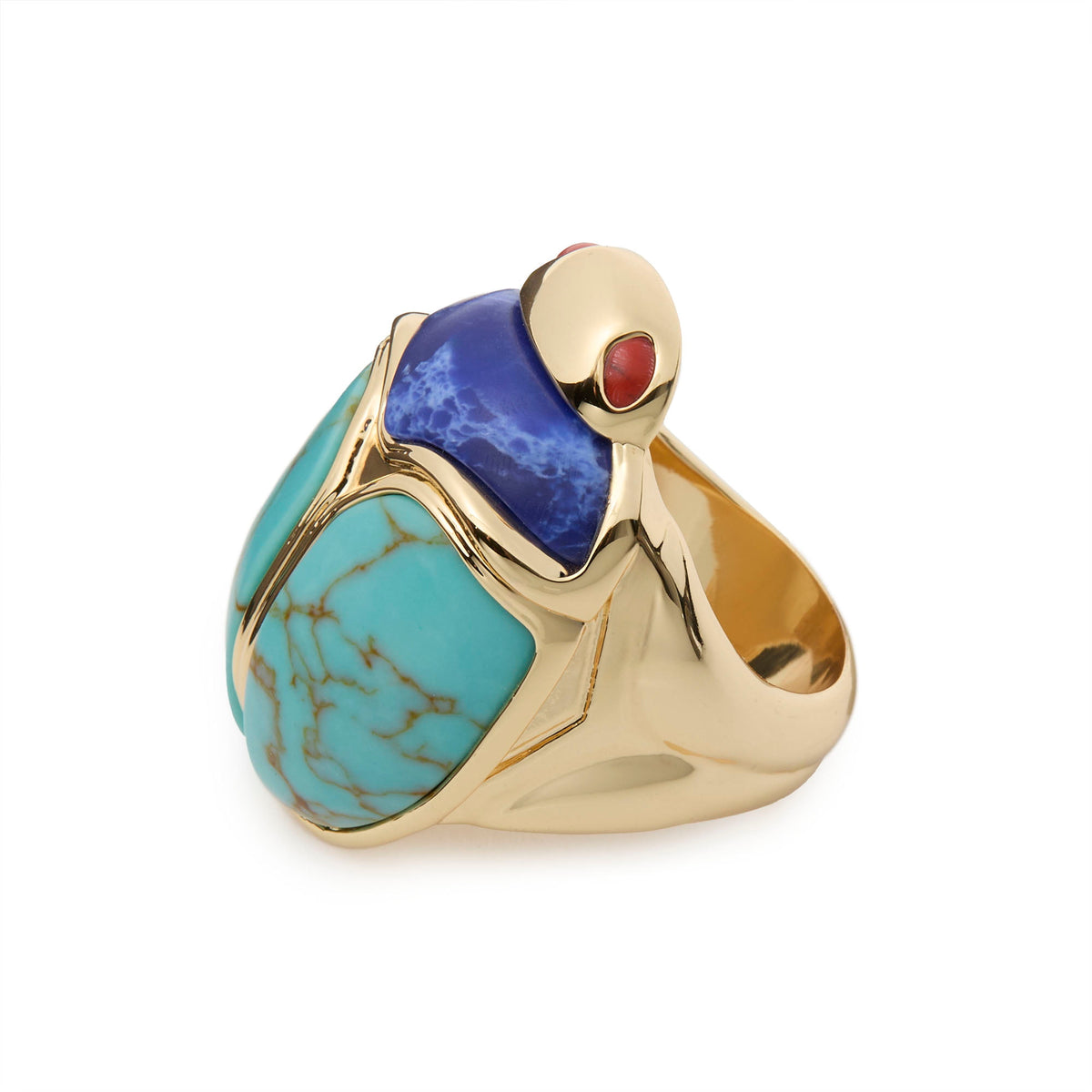 Lele Sadoughi RINGS TURQUOISE LAPIS STONE SCARAB COCKTAIL RING
