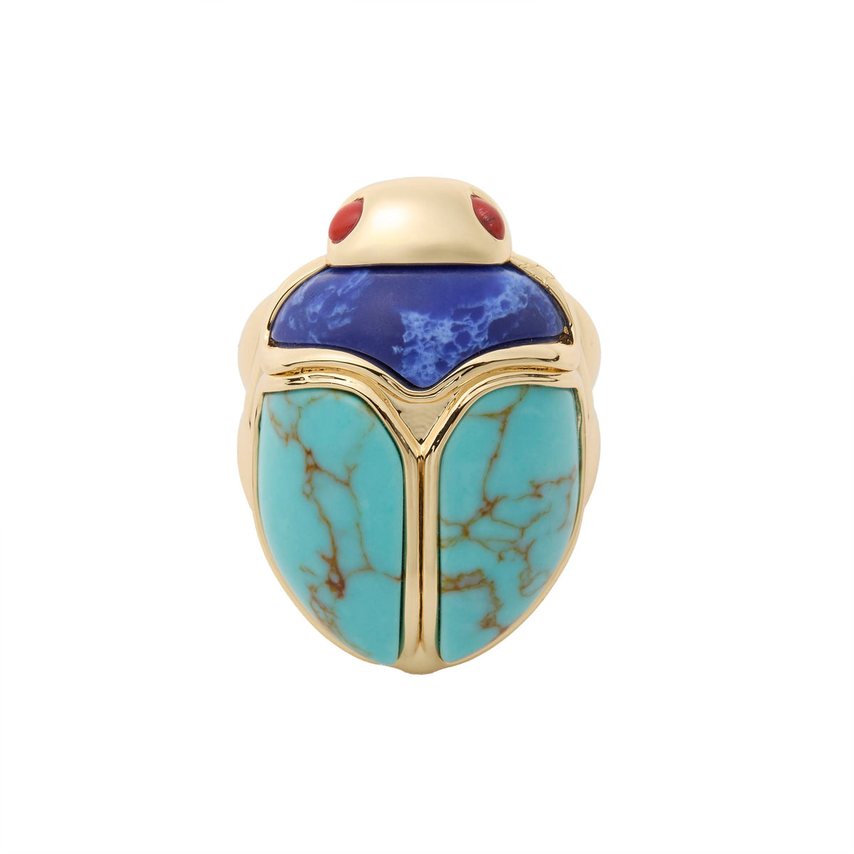 Lele Sadoughi RINGS TURQUOISE LAPIS STONE SCARAB COCKTAIL RING