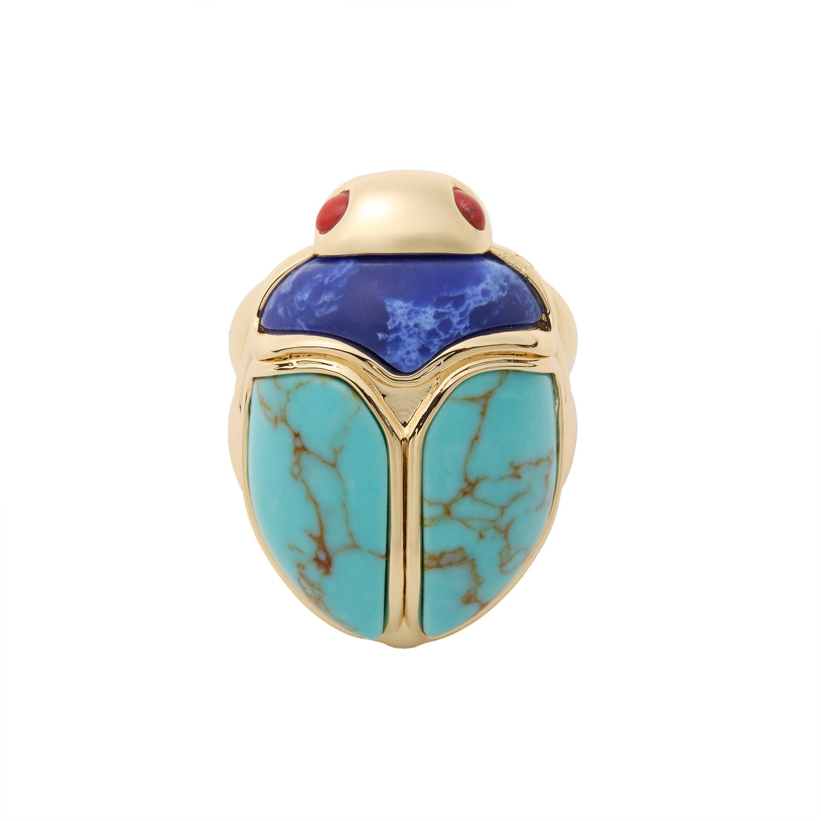 Lele Sadoughi RINGS TURQUOISE LAPIS STONE SCARAB COCKTAIL RING