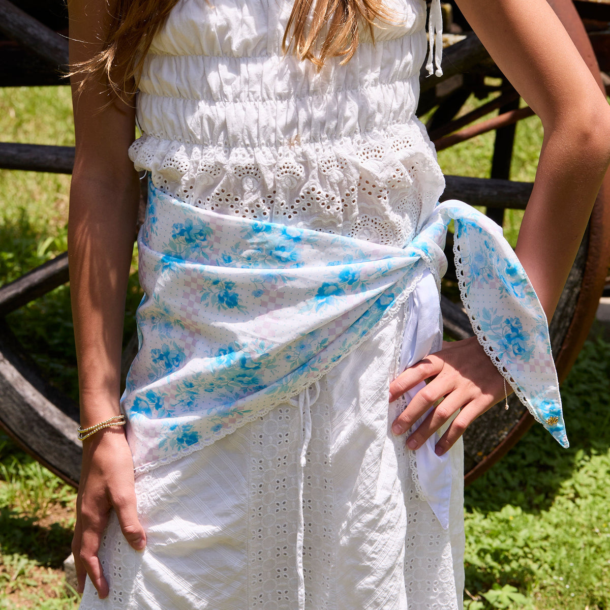 Lele Sadoughi SCARF LITTLE HOUSE ON THE PRAIRIE CAROLINE AUDREY EYELET TRIM SCARF