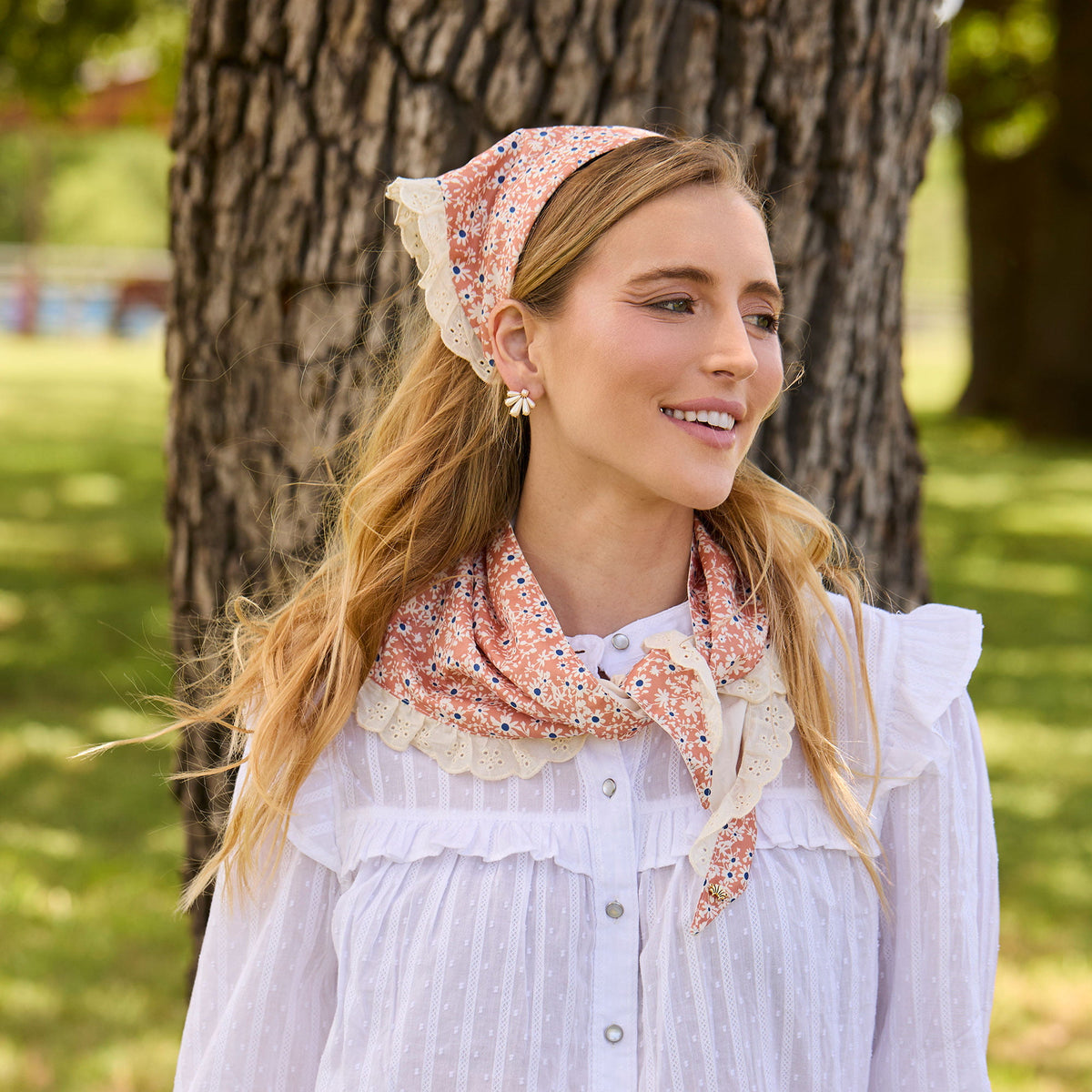 Lele Sadoughi SCARF LITTLE HOUSE ON THE PRAIRIE LAURA AUDREY EYELET TRIM SCARF