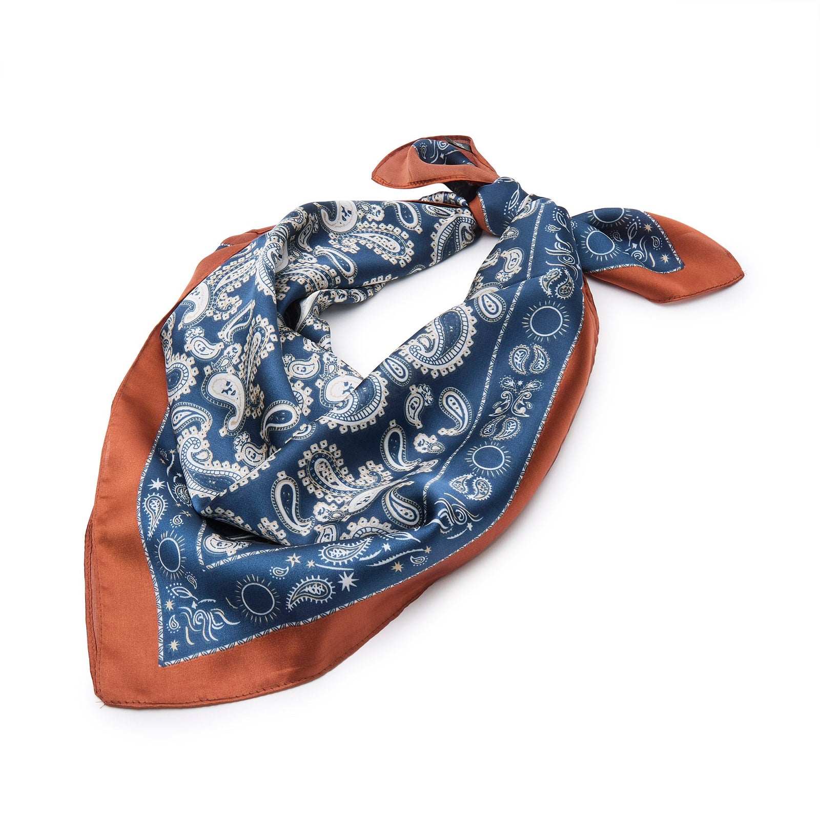 CHESTNUT BLUE PAISLEY SQUARE SATIN SCARF
