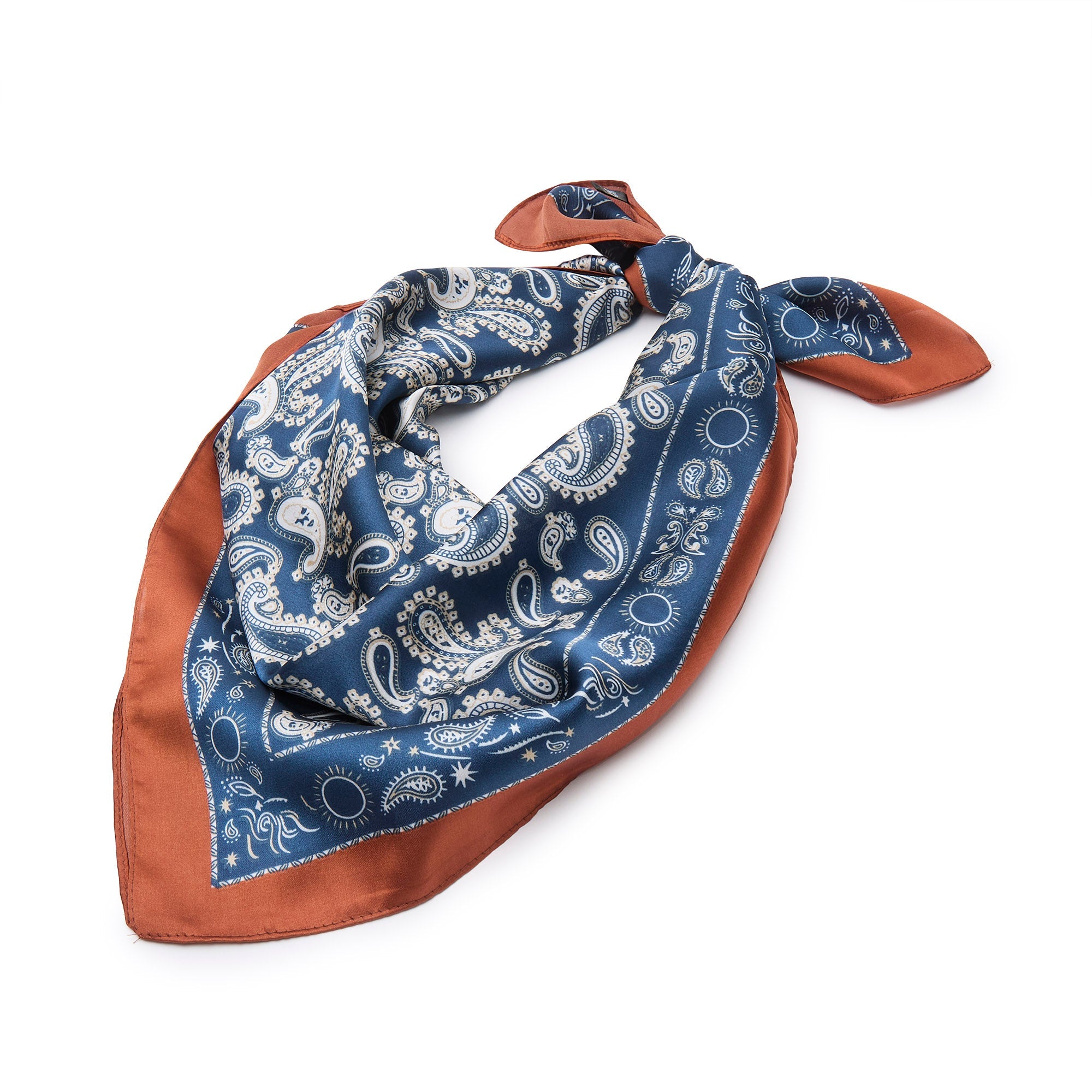 CHESTNUT BLUE PAISLEY SQUARE SATIN SCARF