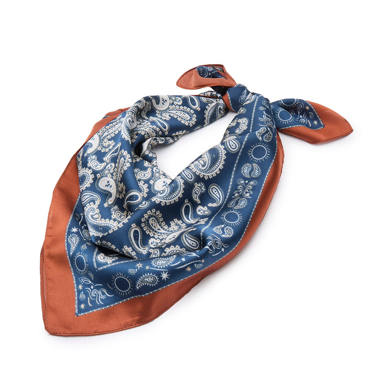 CHESTNUT BLUE PAISLEY SQUARE SATIN SCARF