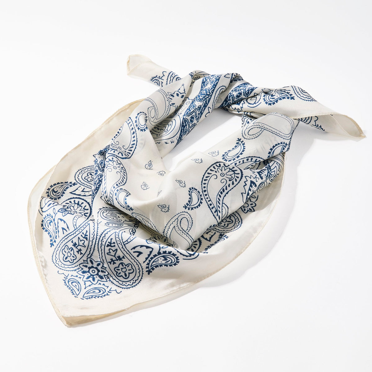 Lele Sadoughi SCARVES IVORY NAVY PAISLEY SQUARE SATIN SCARF