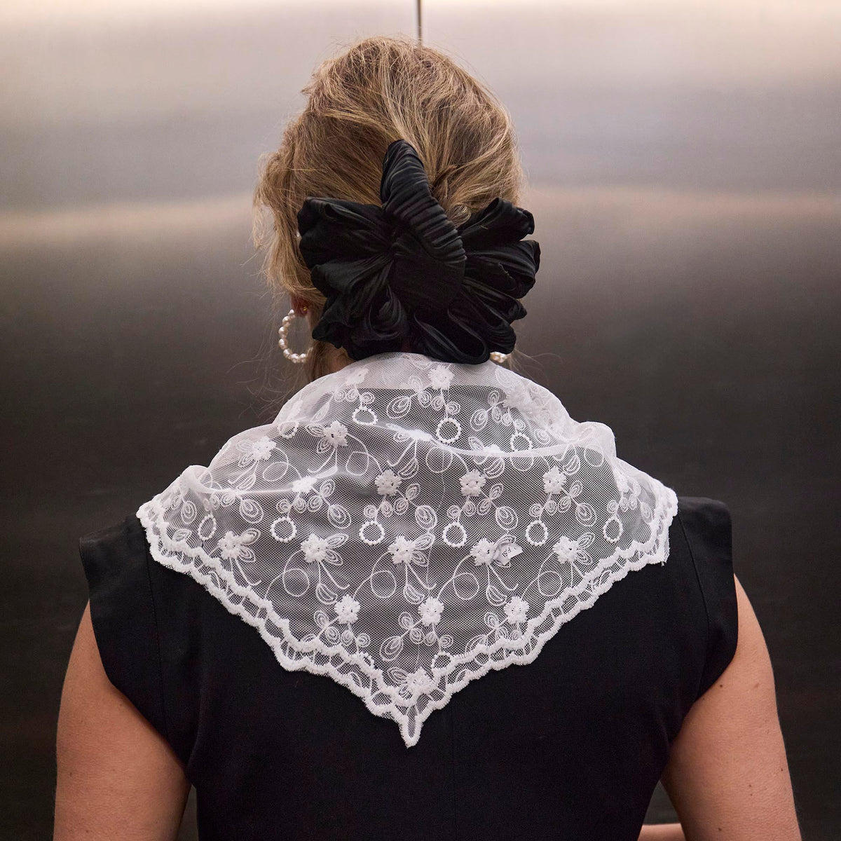 Lele Sadoughi SCARVES WHITE FLORAL AUDREY LACE SCARF