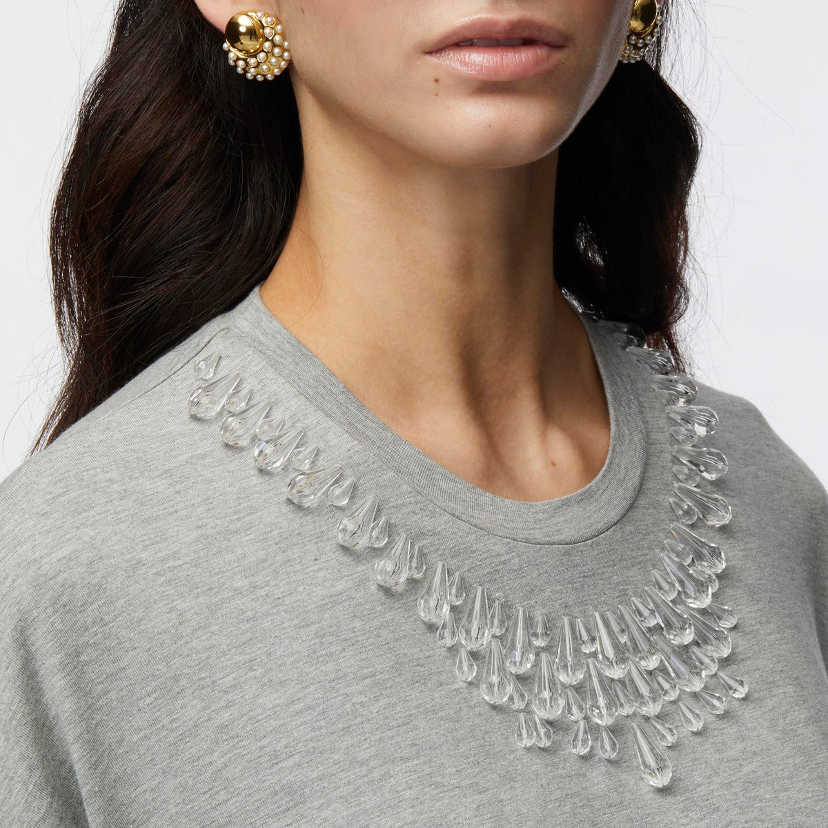 LELE SADOUGHI Shirts HEATHER GREY TEARDROP CRYSTAL T-SHIRT
