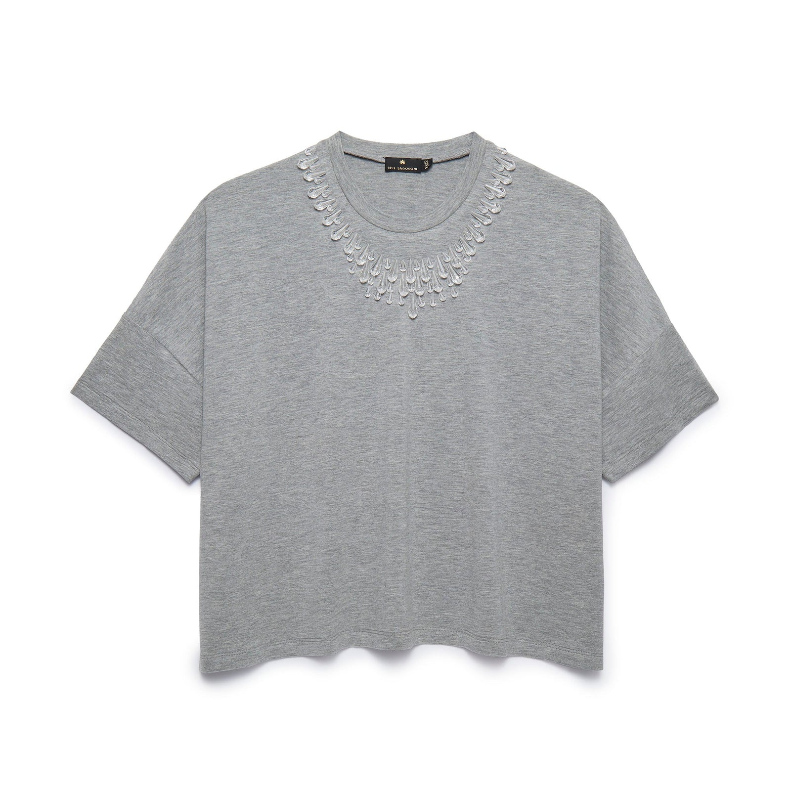 LELE SADOUGHI Shirts HEATHER GREY TEARDROP CRYSTAL T-SHIRT