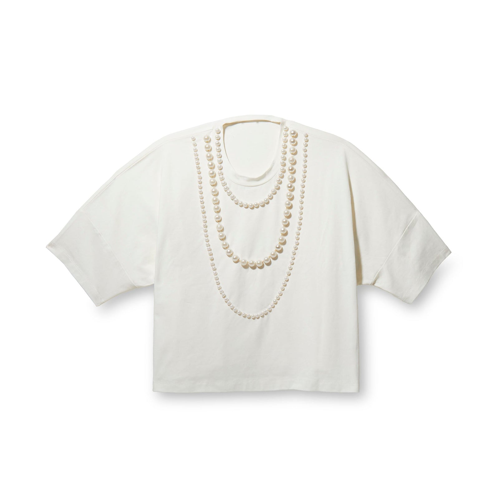 Lele Sadoughi Shirts IVORY SHORT-SLEEVE PEARL EMBELLISHED TEE