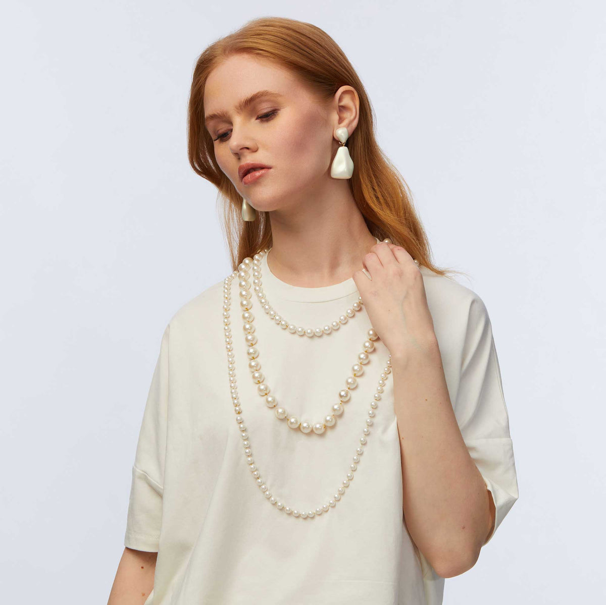 Lele Sadoughi Shirts IVORY SHORT-SLEEVE PEARL EMBELLISHED TEE