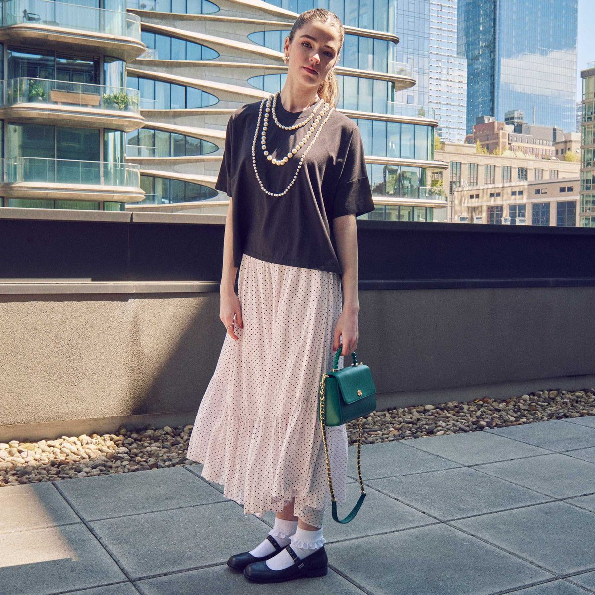 Lele Sadoughi Shirts JET SHORT-SLEEVE PEARL EMBELLISHED TEE