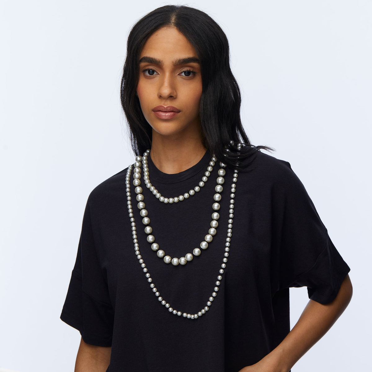 Lele Sadoughi Shirts JET SHORT-SLEEVE PEARL EMBELLISHED TEE