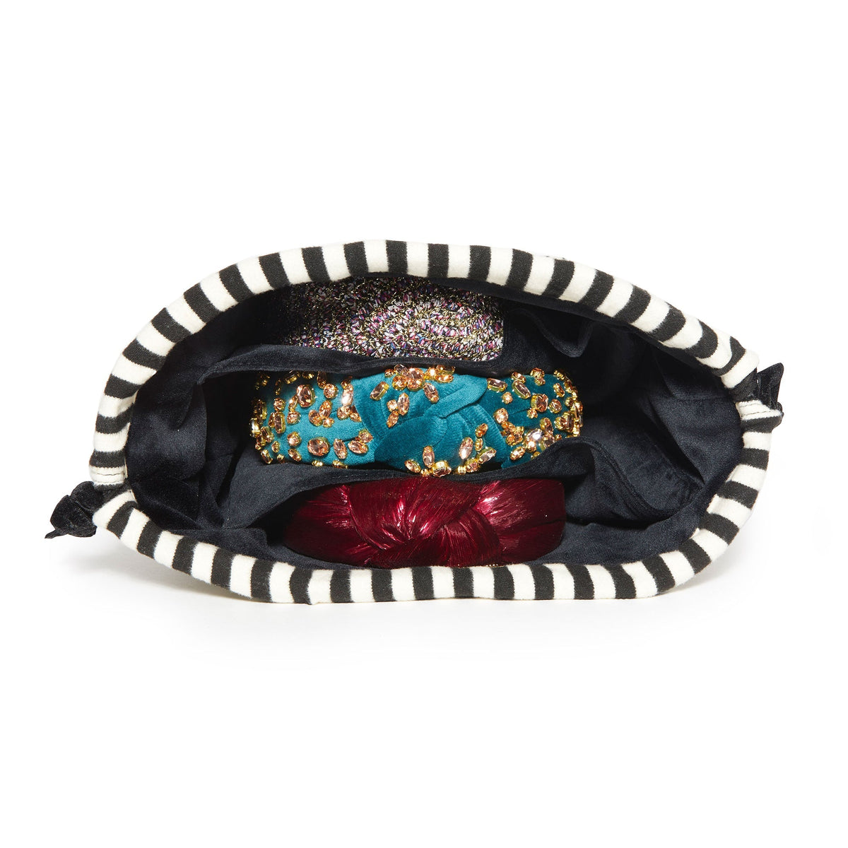 Lele Sadoughi CASE ONE SIZE / JET IVORY JET IVORY DRAWSTRING TRIPLE HEADBAND POUCH