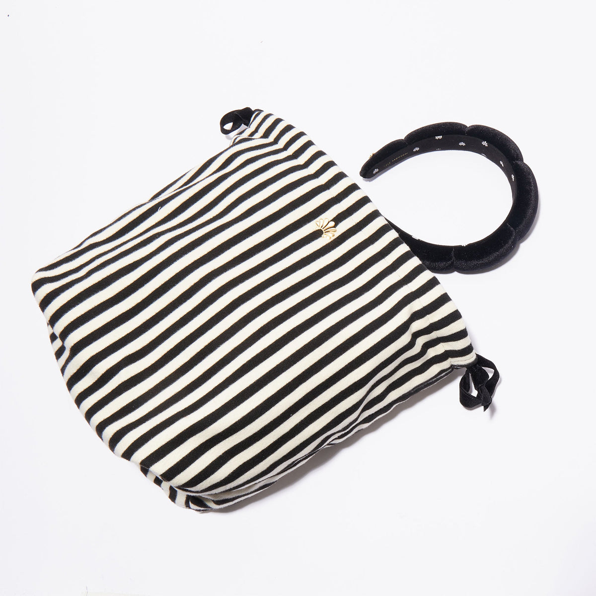 Lele Sadoughi CASE ONE SIZE / JET IVORY JET IVORY DRAWSTRING TRIPLE HEADBAND POUCH