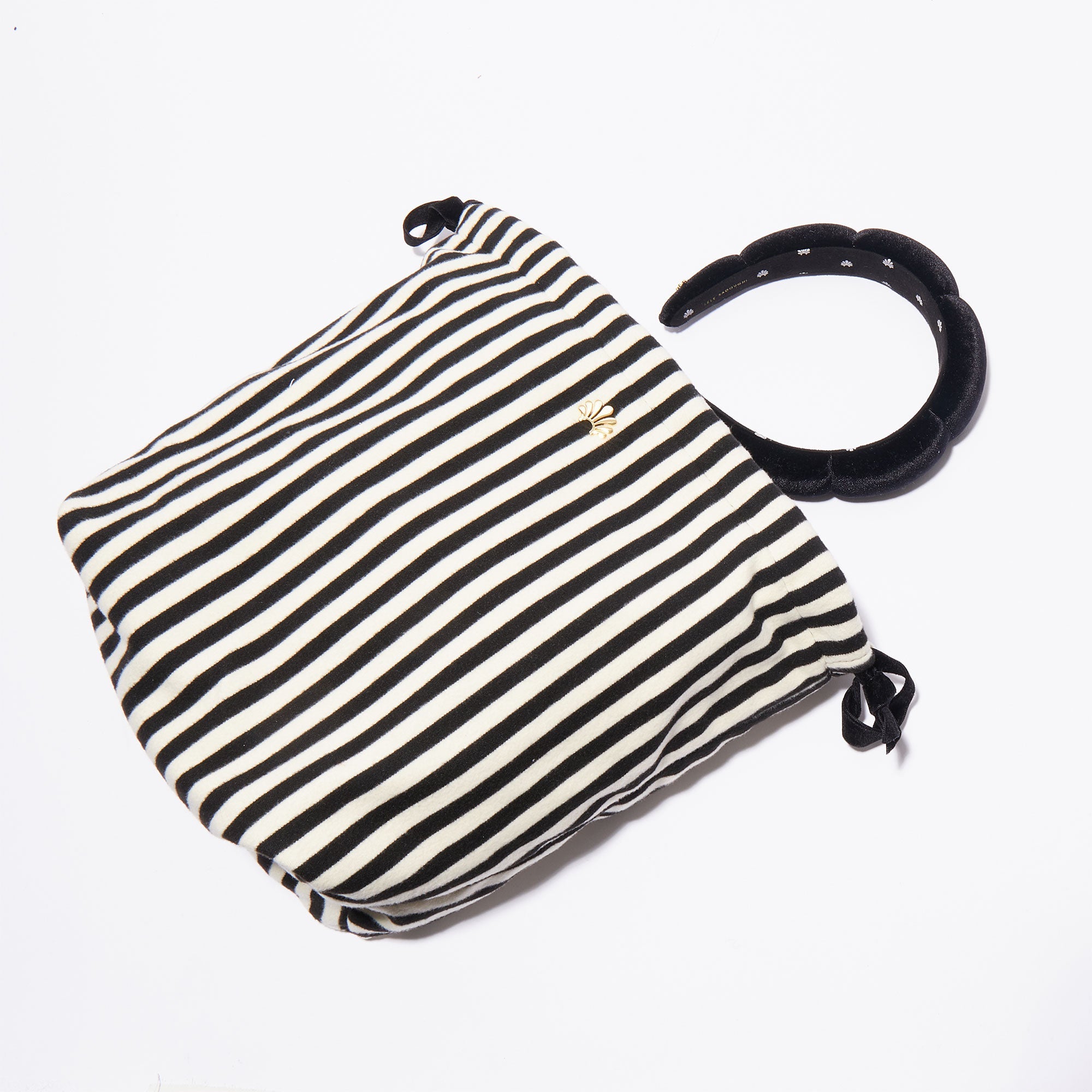Lele Sadoughi CASE ONE SIZE / JET IVORY JET IVORY DRAWSTRING TRIPLE HEADBAND POUCH