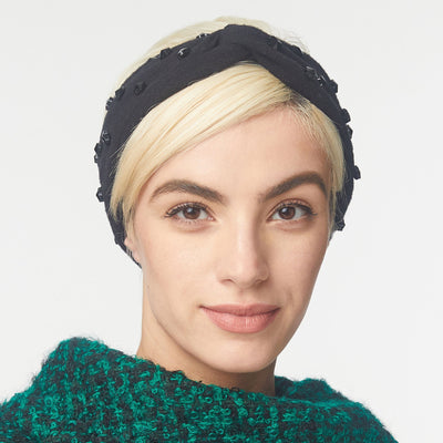 Lele Sadoughi COLD WEATHER ONE SIZE / JET JET CRYSTAL EMBELLISHED KNOTTED EAR WARMER