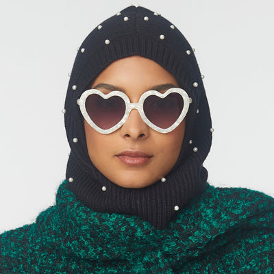 Lele Sadoughi COLD WEATHER ONE SIZE / JET JET PEARL EMBELLISHED BALACLAVA