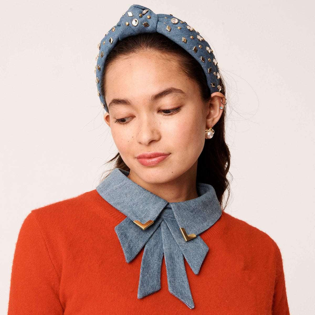 Lele Sadoughi COLLARS ONE SIZE / GOLDEN DENIM GOLDEN DENIM VICTORIA BOWTIE COLLAR