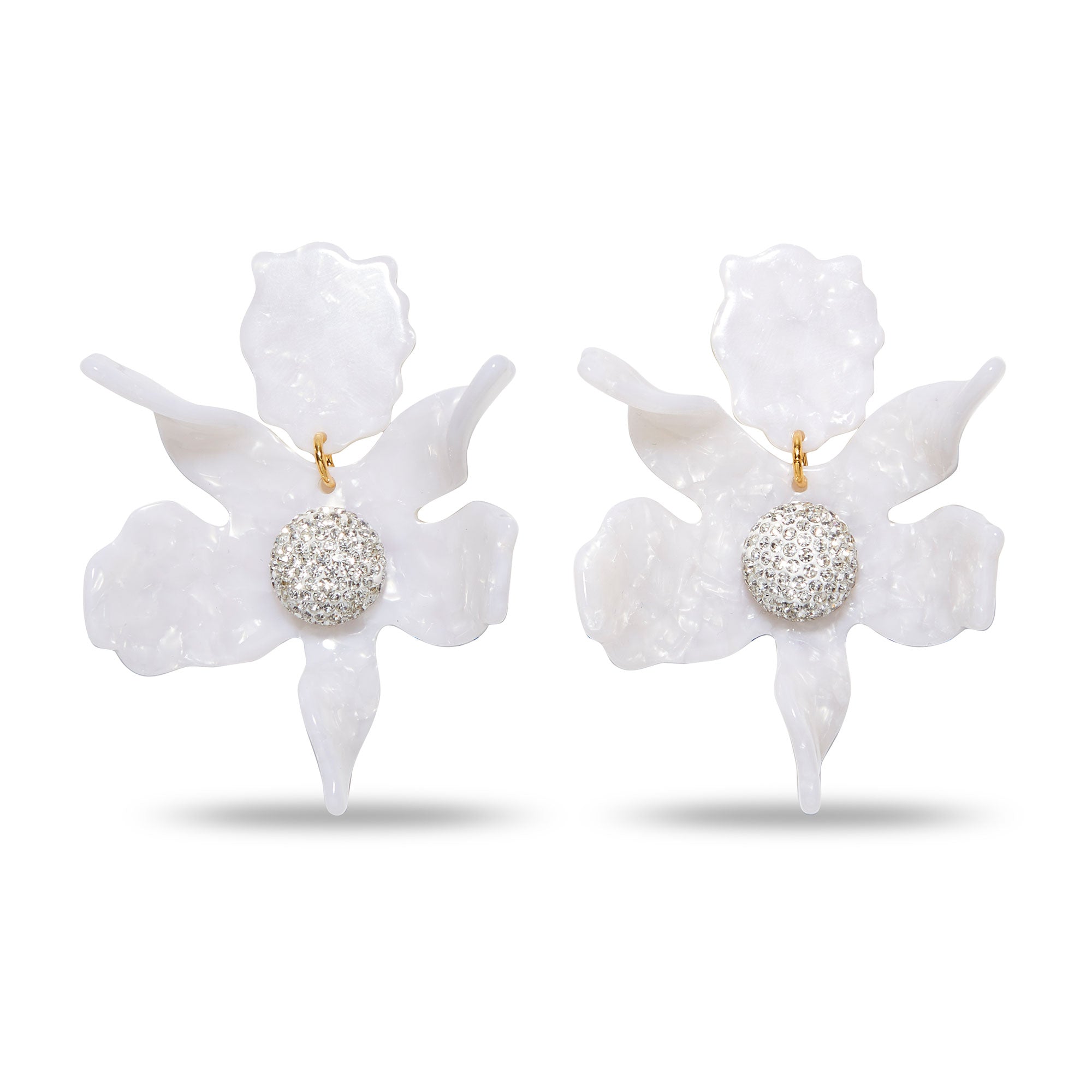 Mother of Pearl Color Blossom Stud Earrings Square White