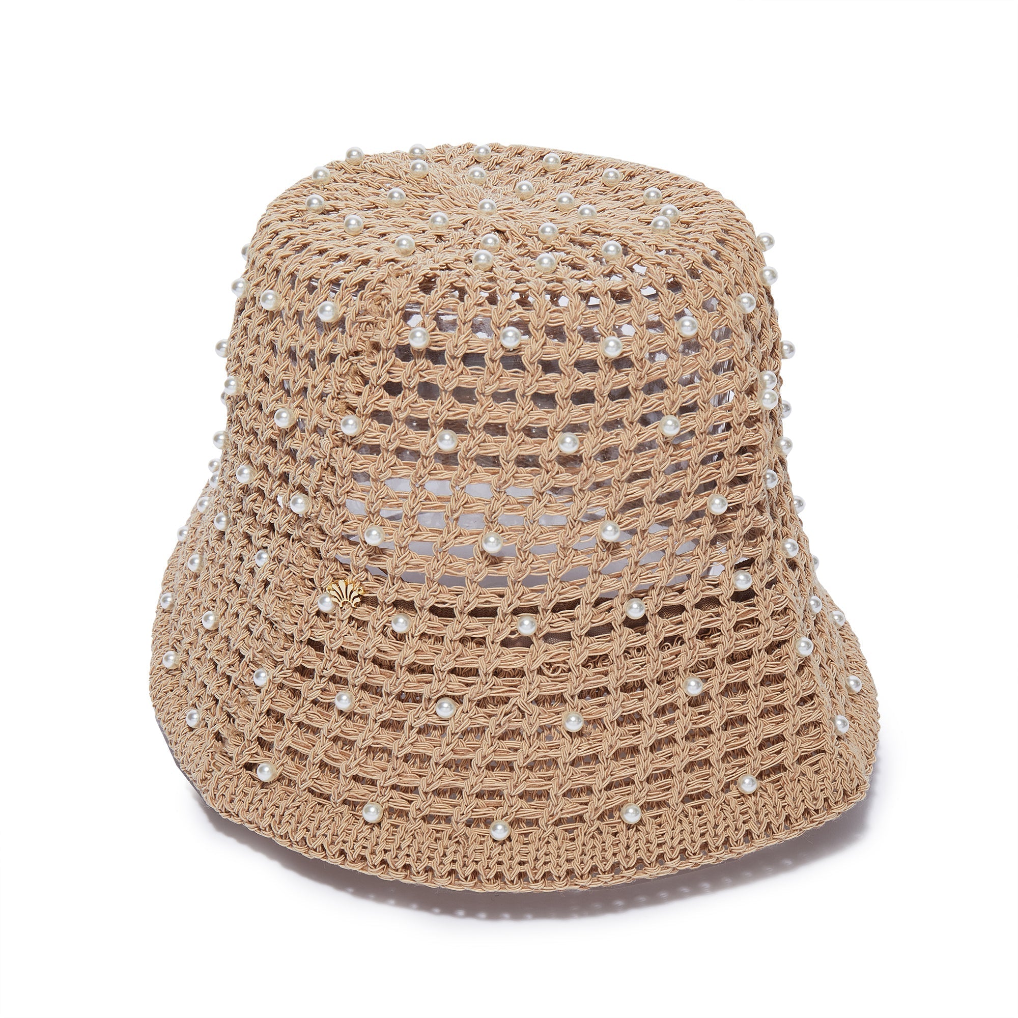 Lele Sadoughi HATS ONE SIZE NATURAL OPEN WEAVE PEARL BUCKET HAT