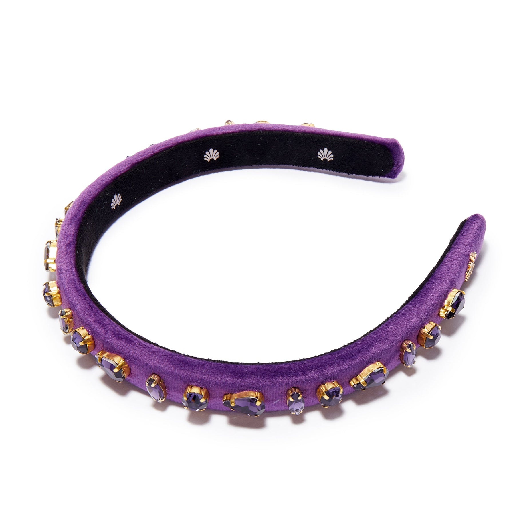 FEBRUARY AMETHYST CANDY JEWELED VELVET KNOTTED HEADBAND Lele Sadoughi