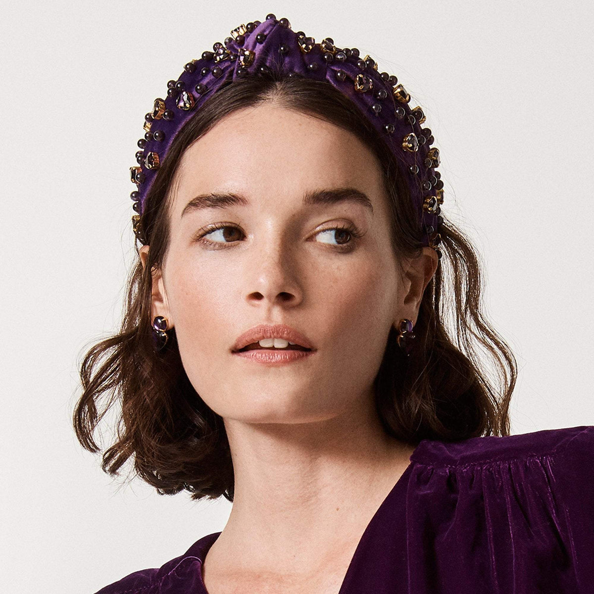 Lele Sadoughi HEADBANDS ONE SIZE / AMETHYST FEBRUARY AMETHYST BEAD AND HEART CRYSTAL HEADBAND