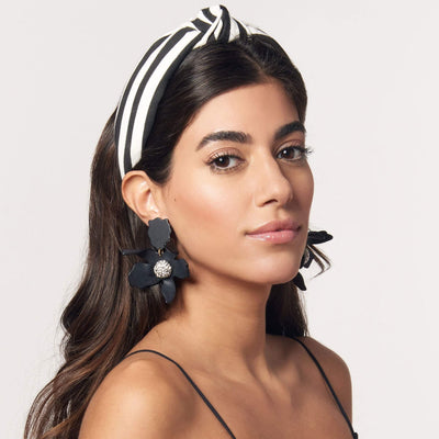 Lele Sadoughi HEADBANDS BLACK AND WHITE STRIPE WOVEN HEADBAND