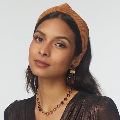 Lele Sadoughi HEADBANDS ONE SIZE / CAMEL CAMEL CORDUROY SLIM KNOTTED HEADBAND