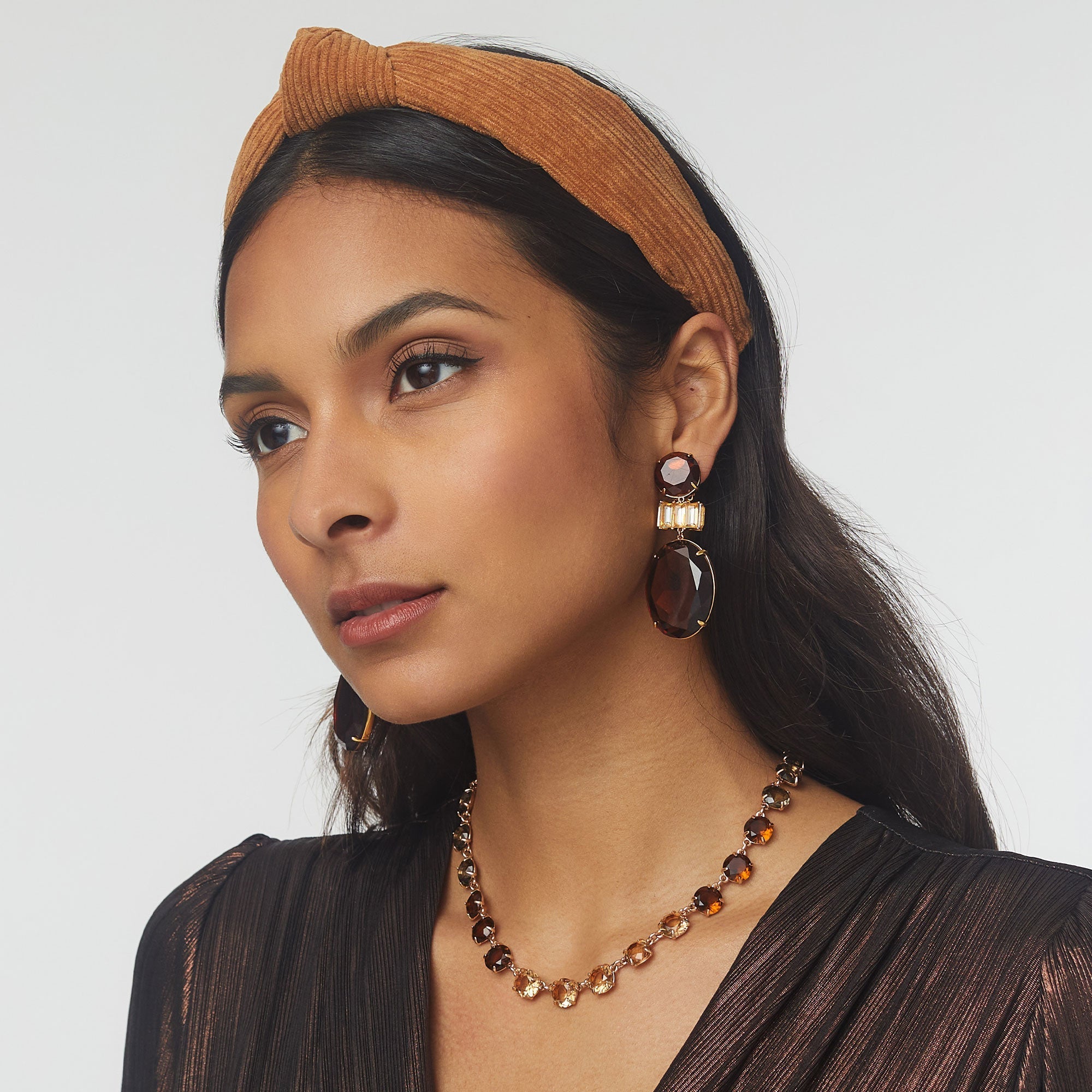 驼色灯芯绒修身打结发带- Lele Sadoughi, image size:2000x2000