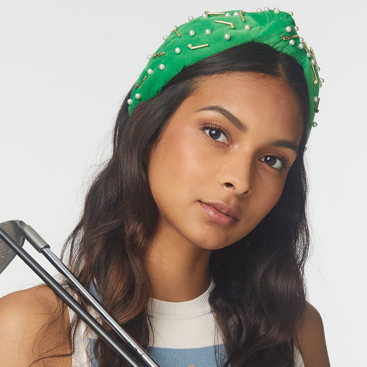 Lele Sadoughi HEADBANDS ONE SIZE GRASS GREEN GOLF KNOTTED HEADBAND