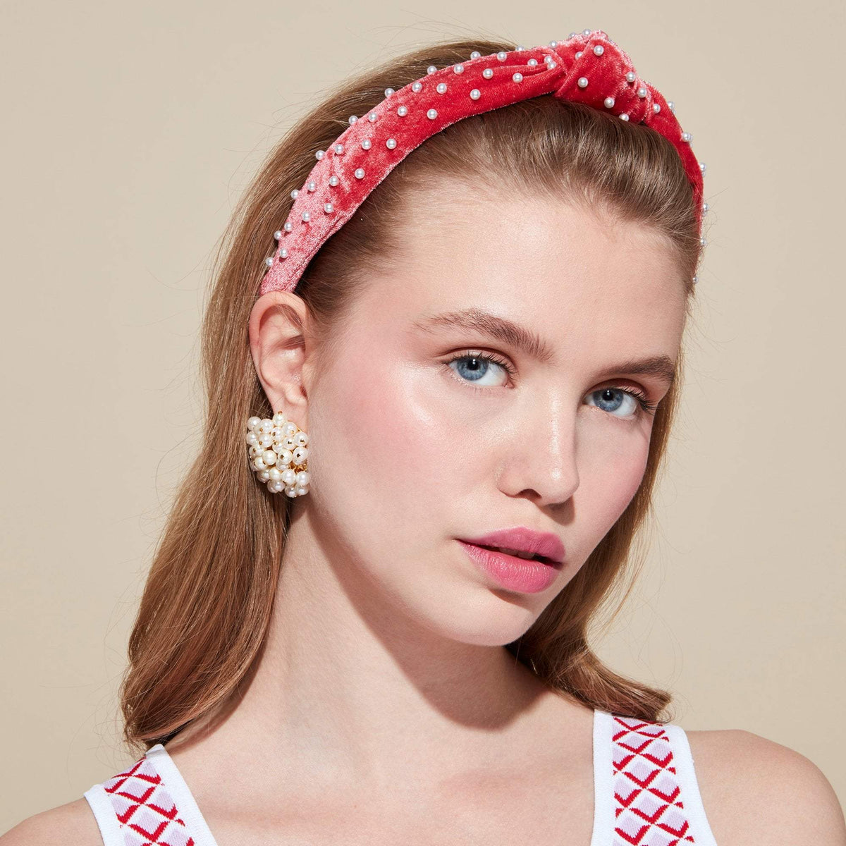 Lele Sadoughi HEADBANDS ONE SIZE / RASPBERRY RASPBERRY PEARL SLIM HEADBAND