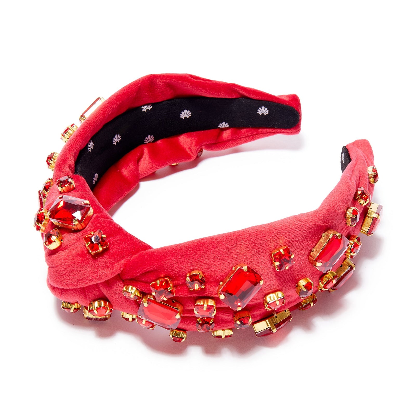 Lele Sadoughi HEADBANDS ONE SIZE / RUBY RUBY RECTANGLE CRYSTAL VELVET KNOTTED HEADBAND