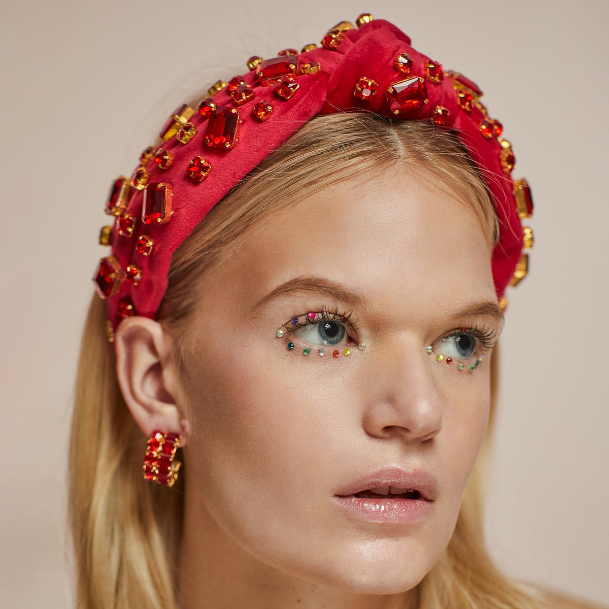 Lele Sadoughi HEADBANDS ONE SIZE / RUBY RUBY RECTANGLE CRYSTAL VELVET KNOTTED HEADBAND