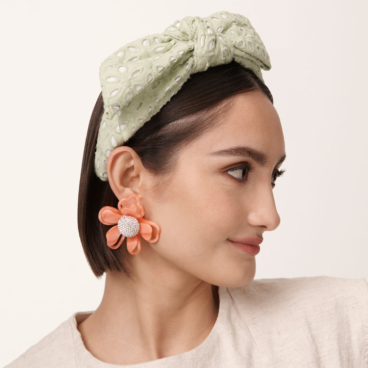 Lele Sadoughi HEADBANDS ONE SIZE / SAGE SAGE EYELET HOLLY BOW HEADBAND