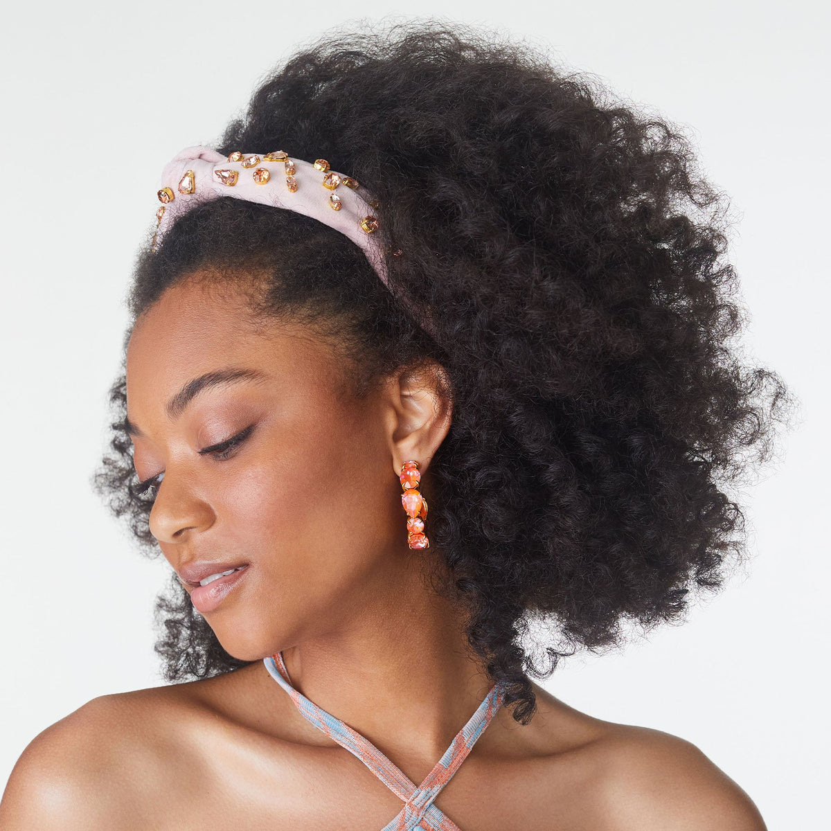 Lele Sadoughi HEADBANDS ONE SIZE / SPARKLING BLUSH SPARKLING BLUSH VELVET SLIM CANDY JEWELED KNOTTED HEADBAND