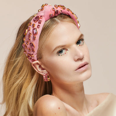 Lele Sadoughi HEADBANDS ONE SIZE / TOURMALINE TOURMALINE RECTANGLE CRYSTAL VELVET KNOTTED HEADBAND
